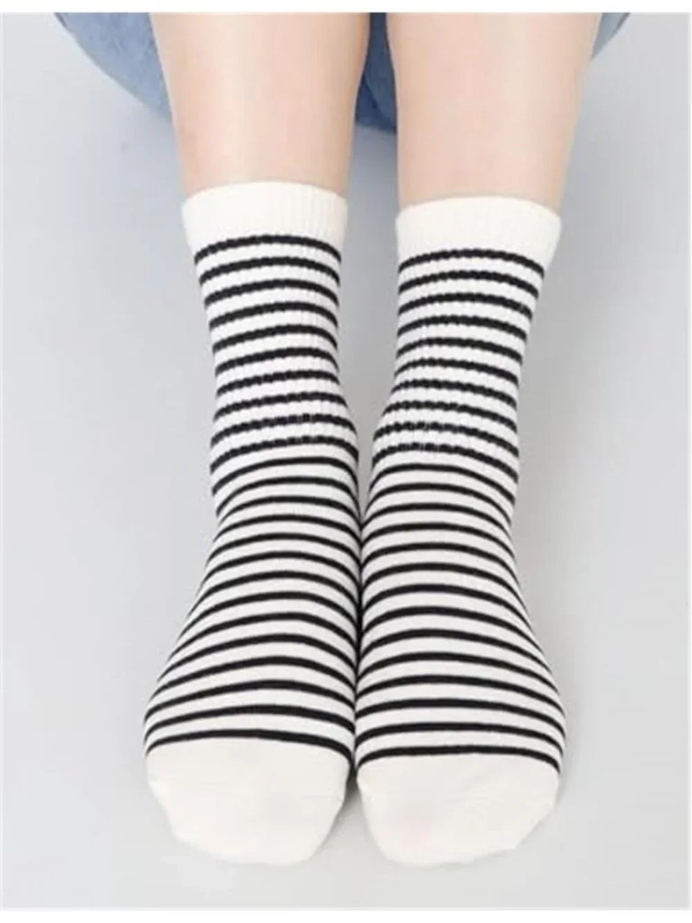 5 Pairs Retro Striped Crew Socks Cute Casual Quarter Socks for Women Girls